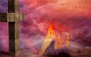 Purgatory is represented by fire since it is the final purification process for souls on their way to Heaven.